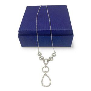 14K White Gold Diamond Drop Necklace With Teardrop Pendant & Chain 18"